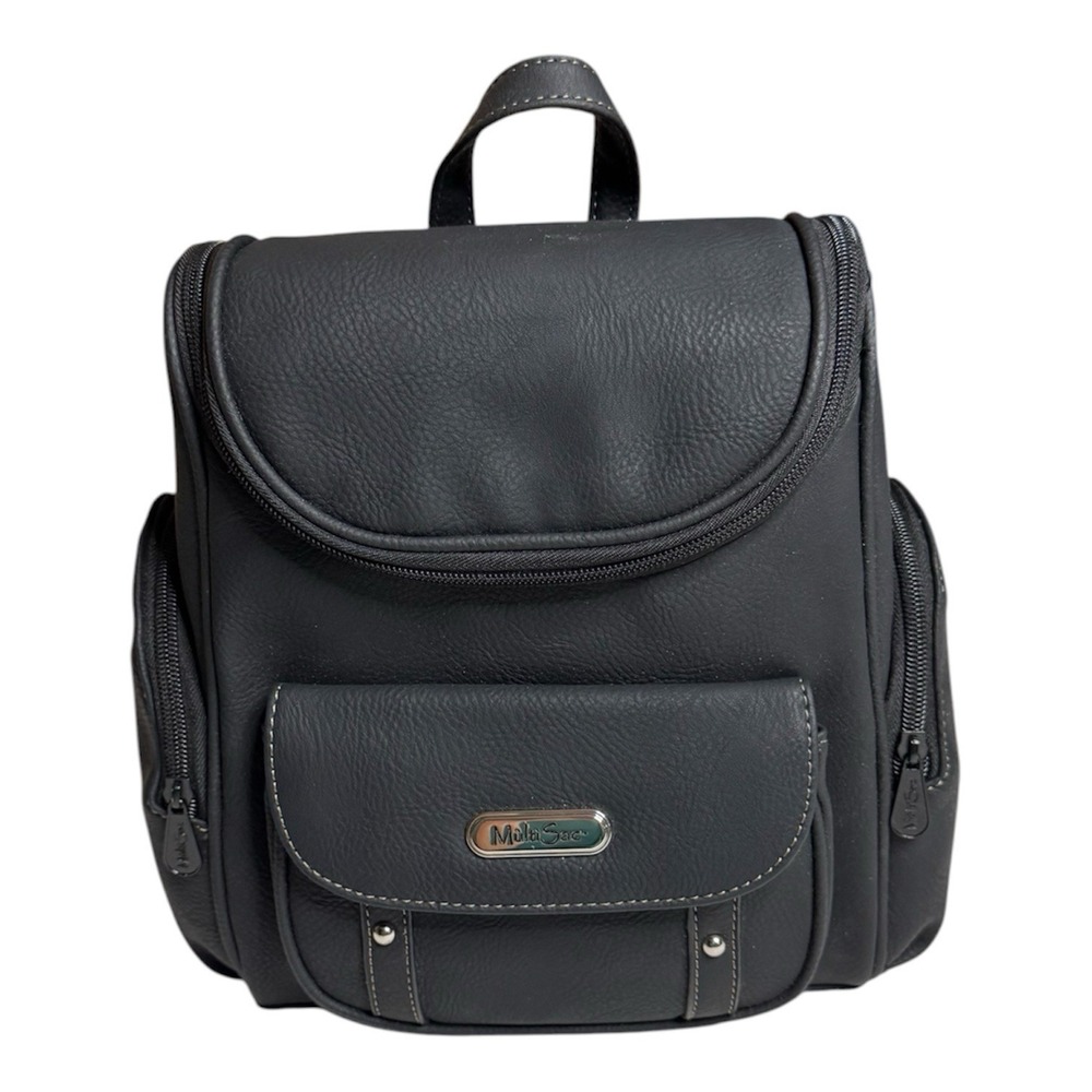 New! Multisac Faux Pebbled Leather Backpack Purse Outer Pockets